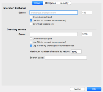 server address for microsoft exchange email on mac